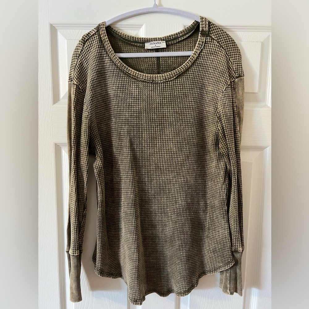 Zenana Outfitters Olive Textured Knit Top